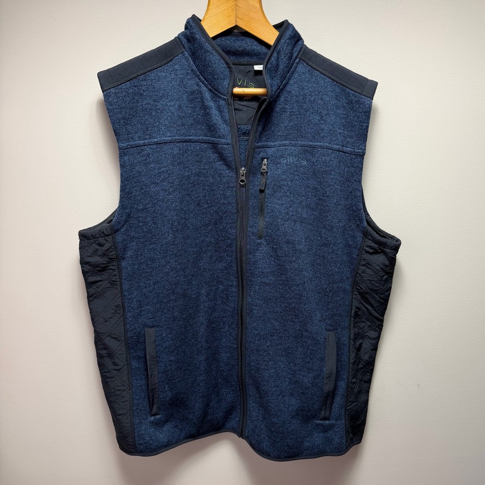 Orvis Blue Fleece Sweater Vest with Black Quilted Sides Men’s Size XXL